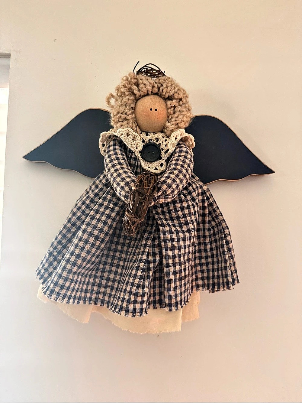 null Blue Gingham Angel Holiday Decor